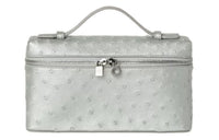 Loro Piana Ostrich Leather Shoulder Bag Crossbody Bag Handbag Women's Silver