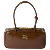 MIU MIU Naplak Lacquered Finish Sheepskin Handbag Women's Brown