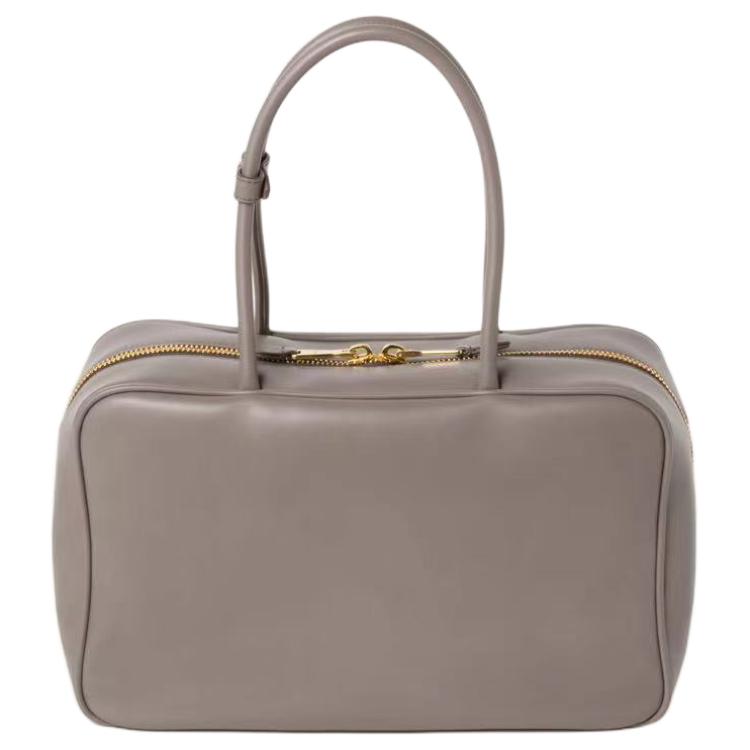 MIU MIU Beau Calfskin Bowling Bag Shoulder Bag Handbag Women's Mud Gray