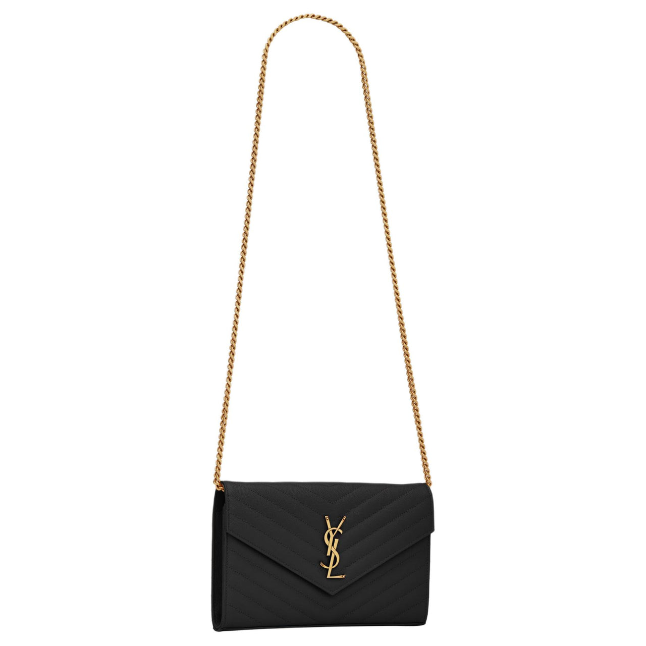 SAINT LAURENT CASSANDRE Calfskin Wallet, Crossbody Bag, Shoulder Bag Women's Black Gold