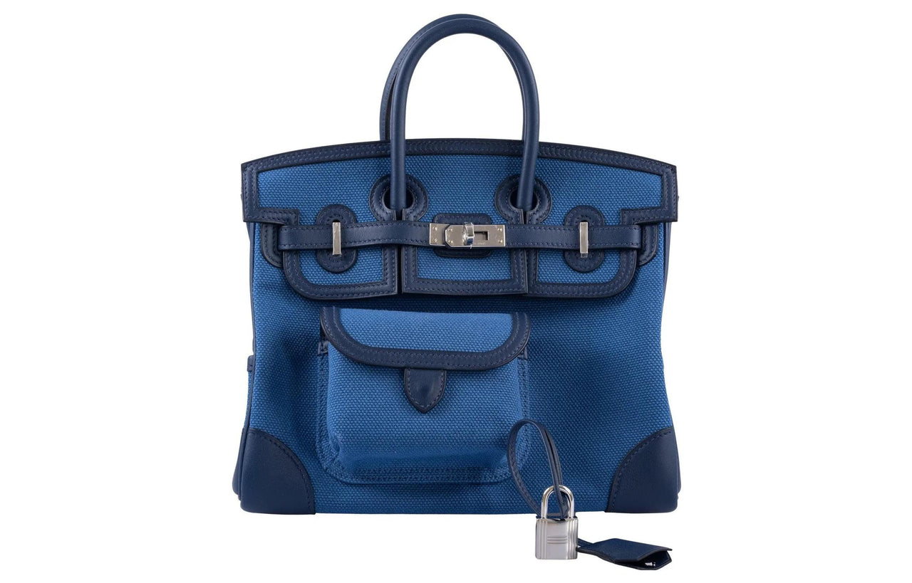 HERMES Birkin Cargo Canvas With Swift Leather Canvas Bag, Birkin Bag, Handbag Regular Unisex Navy