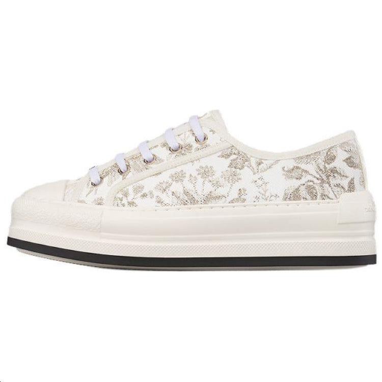 DIOR Walk'n'Dior Platform Shoes Low Top Skateboard Shoes Women's White Gold