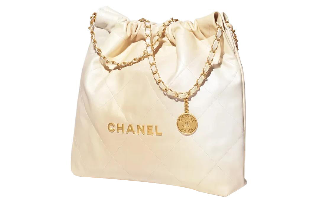 CHANEL 22Bag Calfskin Bucket Bags Crossbody Bag, Shoulder Bag Medium Size Women's Pearl & Pearl White Gradient