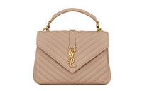 SAINT LAURENT College Quilted Leather Shoulder Bag, Crossbody Bag, Handbag Medium Size Women's Dark Beige