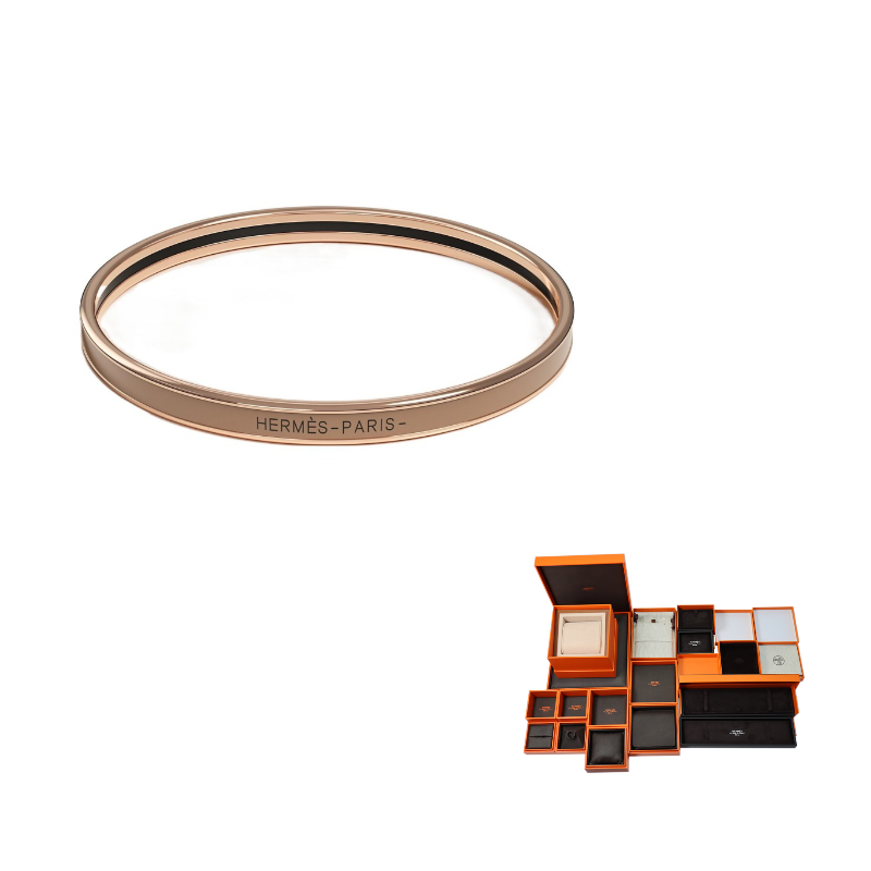 HERMES Rose Gold-Plated Bangles Women's Chestnut Brown