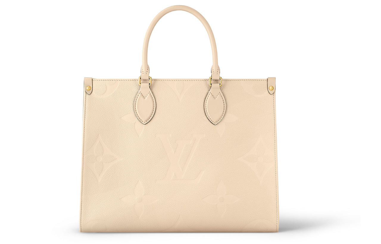 LOUIS VUITTON ONTHEGO Embossed Grained Cow Leather Tote Bag Shopping Bag Handbag Medium Size Women's Cream White