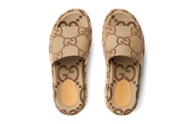 (WMNS) Gucci GG Lame Platform Slide Sandal 'Camel Monogram' 623212-UKO00-2580