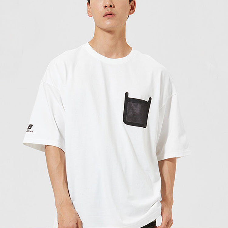 New Balance Men's New Balance Contrasting Colors Pocket Round Neck Pullover Short Sleeve White T-Shirt AMT12395-WT