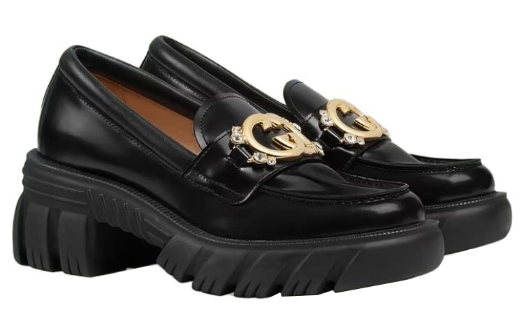 (WMNS) Gucci Lug Sole Interlocking G loafer 'Black Patent Leather' 700271-DKSD0-1000