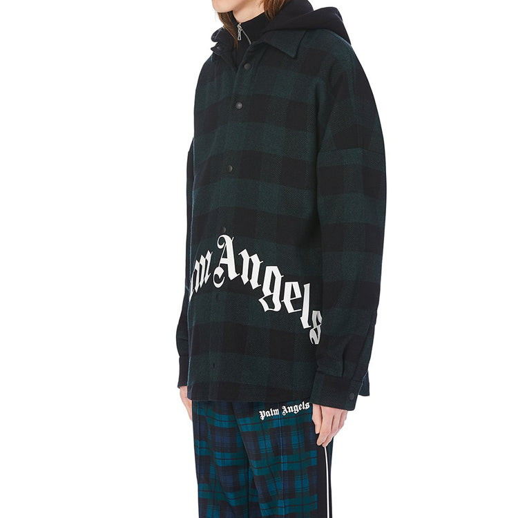 PALM ANGELS Men's Logo Print Hooded Overshirt Green PMGA042E20FAB0015701
