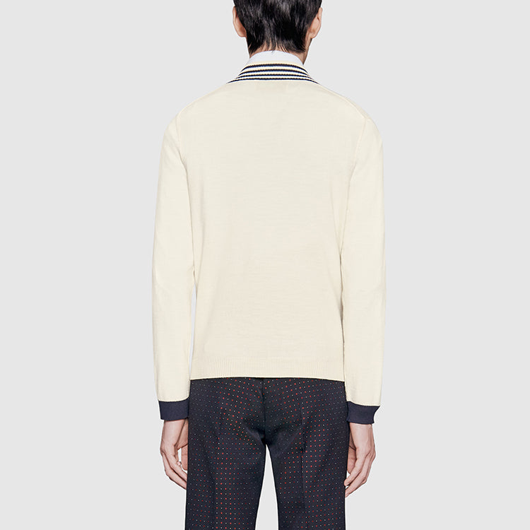 GUCCI V-neck Wool Knit With Bee 'White' 496442-X9I00-9515