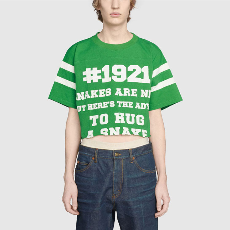 Men's GUCCI SS21 1921 Series Alphabet Numeric Printing Short Sleeve Green T-Shirt 659757-XJDHH-3521