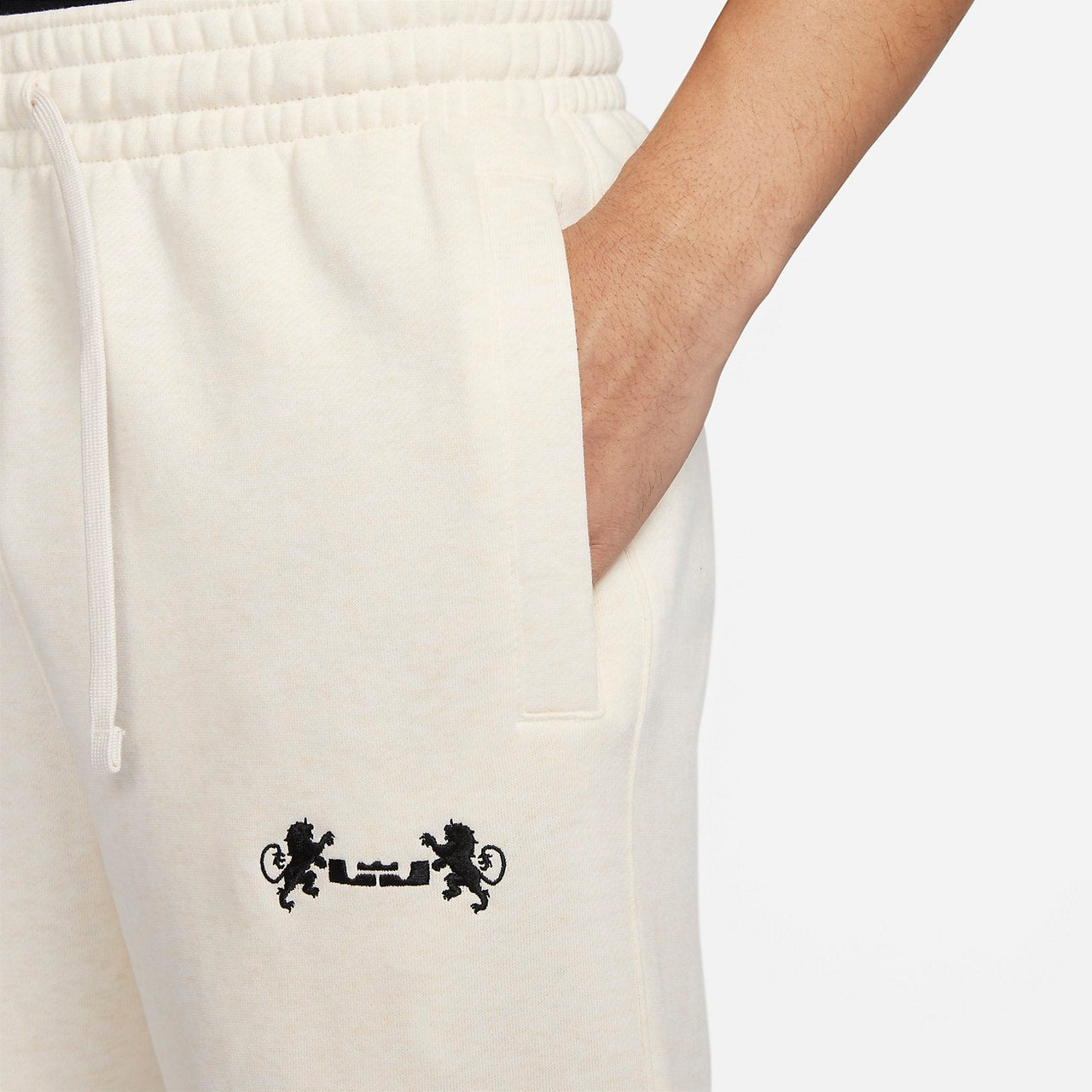 Nike LeBron Open Hem Fleece Trousers 'Beige Heather Black' FB7128-027