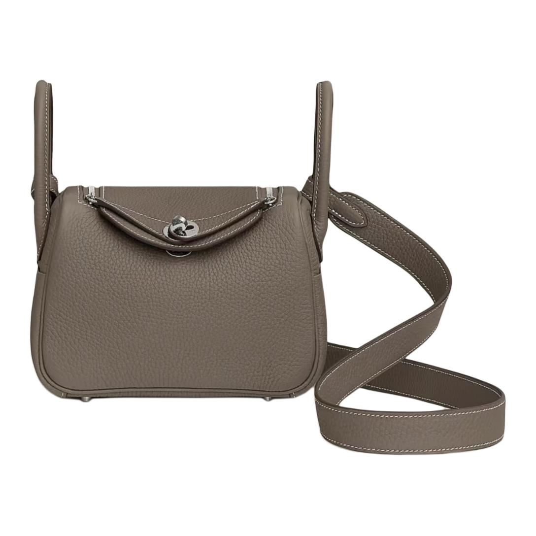 HERMES Lindy II Mini Clemence Leather Mini Handbag Shoulder Bag Women's Brown