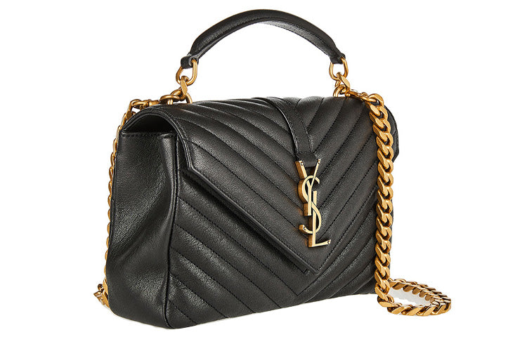 SAINT LAURENT Logo Plaque Shoulder Bag Quilted Black
