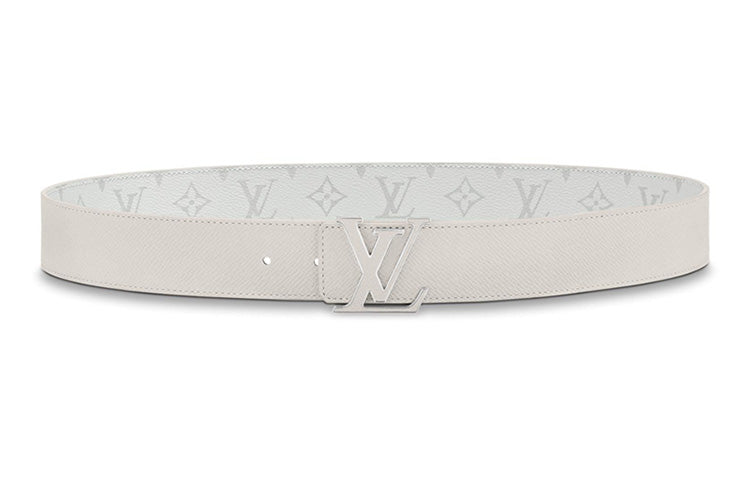 LOUIS VUITTON Cow Leather Canvas Leather Belts Men's White Width 4cm