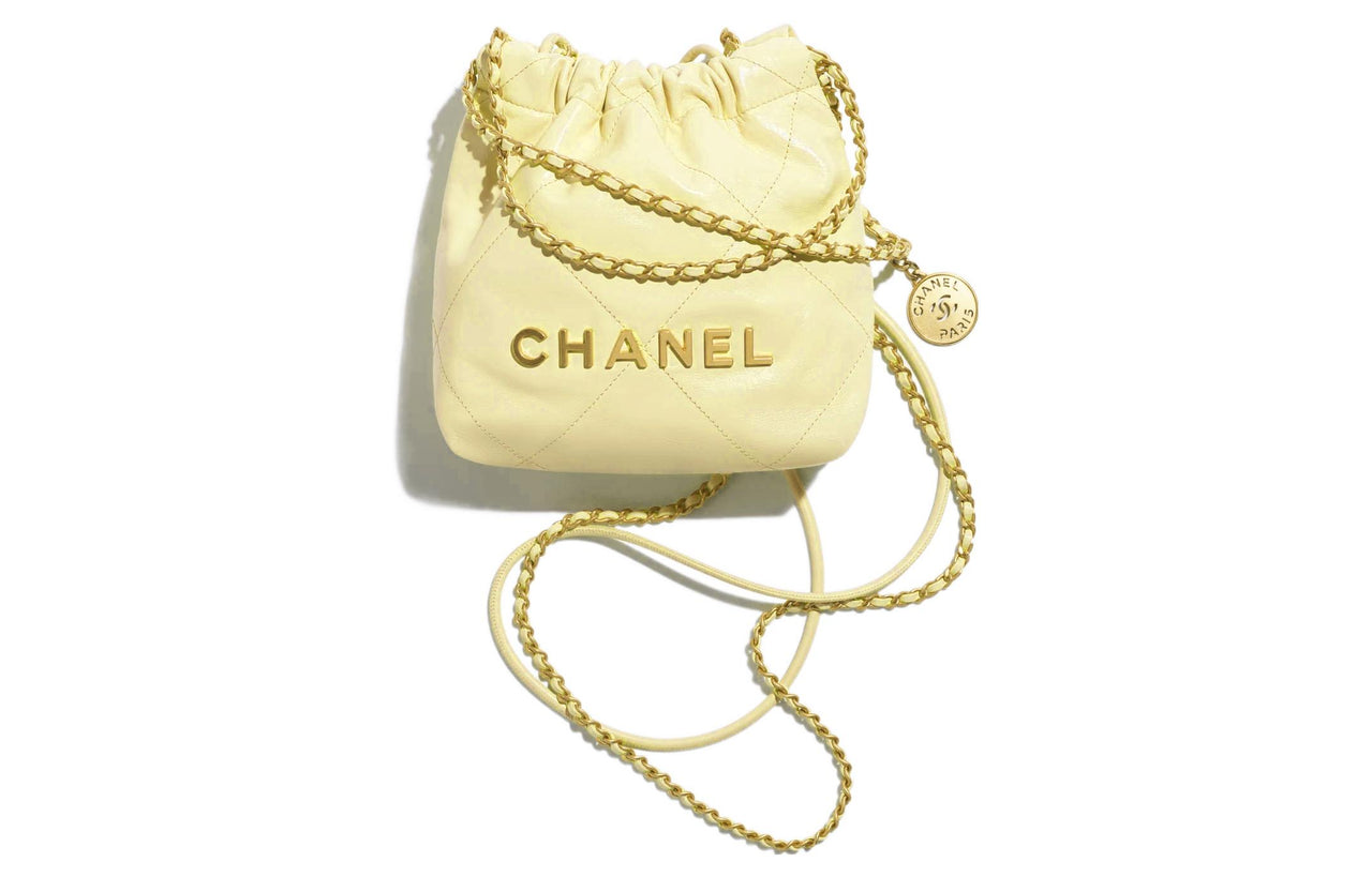 CHANEL 22Bag Calfskin Bucket Bags Shoulder Bag Crossbody Bag Mini Women's Light Yellow