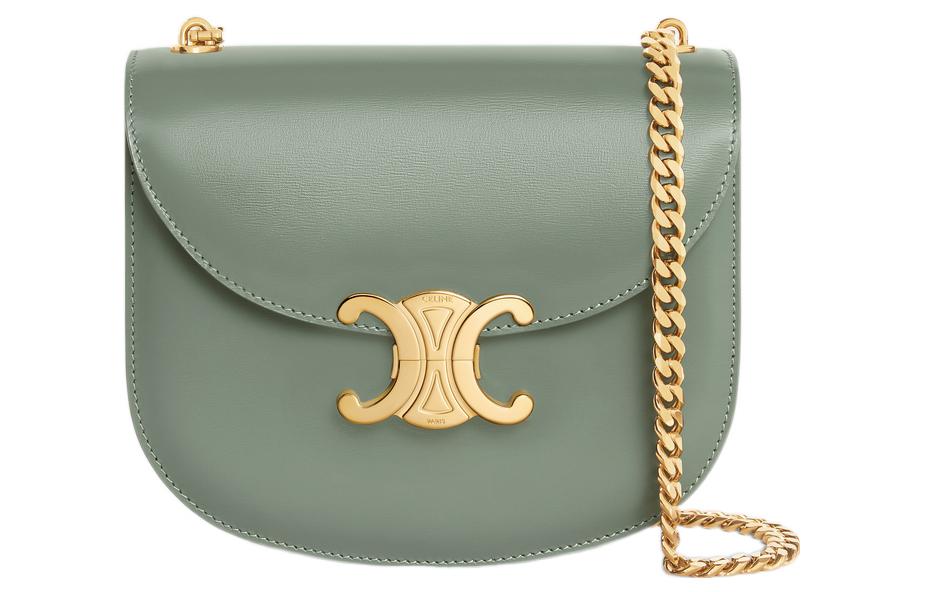 CELINE BesaceTriomphe Cow Leather Crossbody Bag, Shoulder Bag Women's Green