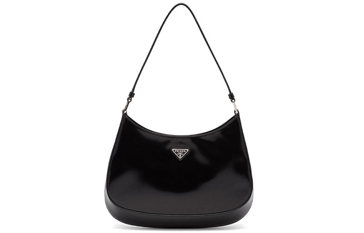 PRADA Cleo Leather Shoulder Bag HOBO Handbags Medium Size Women's Black