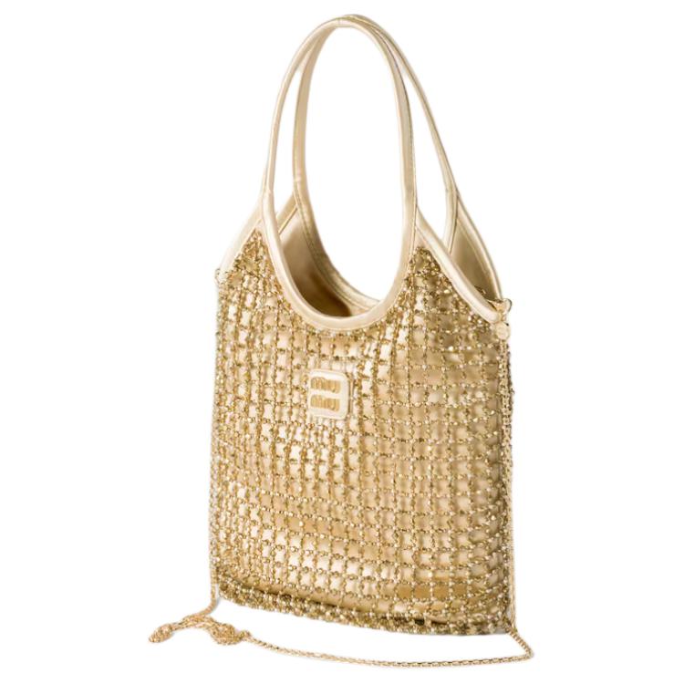 MIU MIU Ivy Silk One Shoulder Handbags Women's Gold