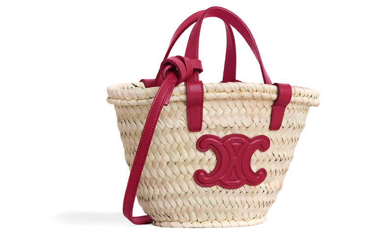 CELINE TEEN BUCKET Palm Leaf Tote Bag Shopping Bag Shoulder Bag Crossbody Bag Handbag Mini Women's Red