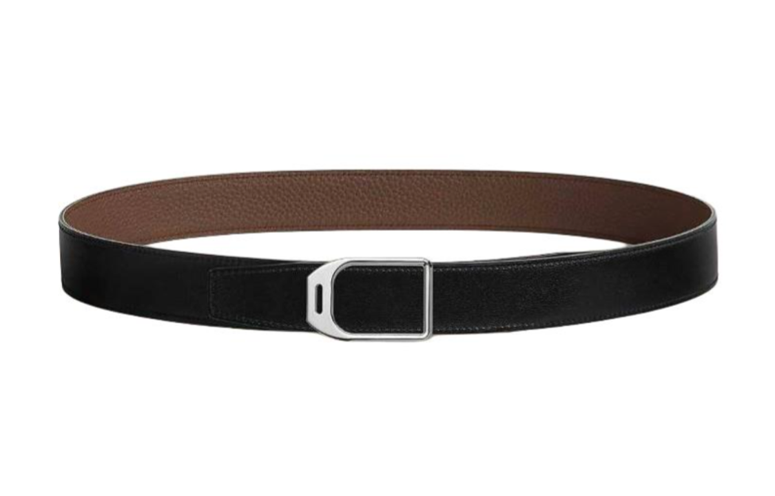 HERMES Double-Sided Design Leather Belts Men's Brown/Black Width: 3.2CM