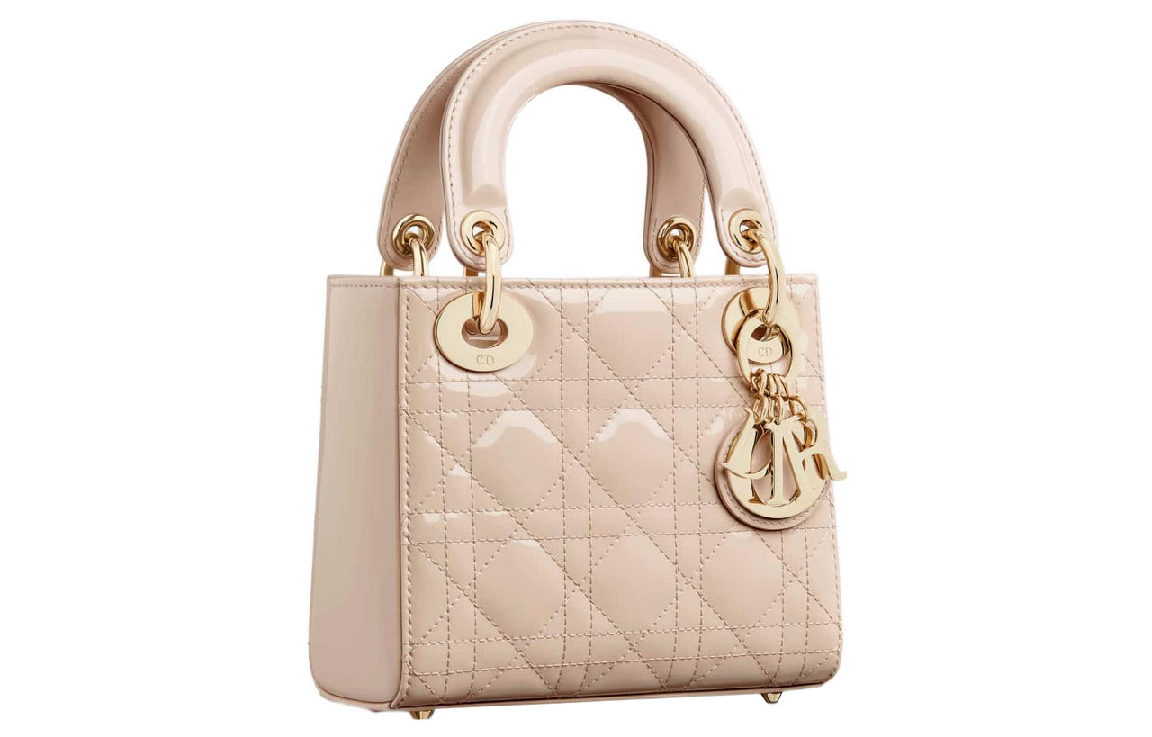 DIOR Lady Dior Patent Leather, Cow Leather Mini Lady Dior Bag Shoulder Bag, Crossbody Bag, Handbag Mini Women's Beige