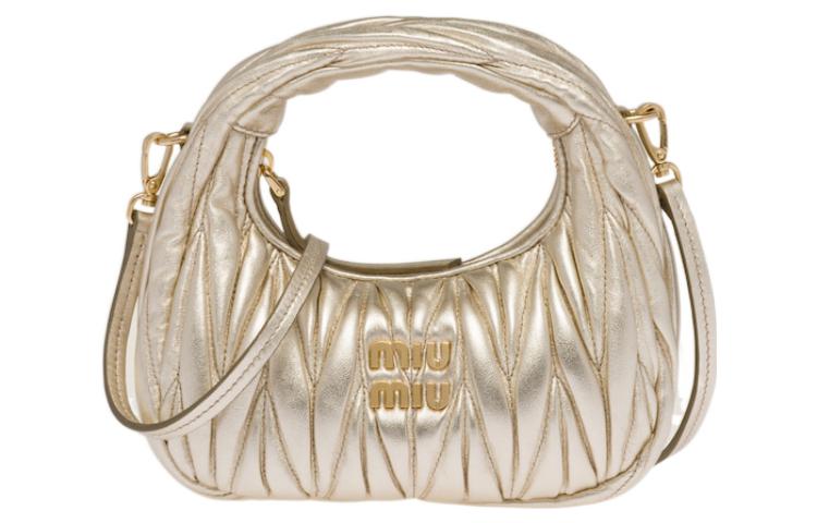 MIU MIU Matelassé Soft Sheep Leather Hobo Bag, Shoulder Bag, Crossbody Handbag Mini Women's Pyrite Color