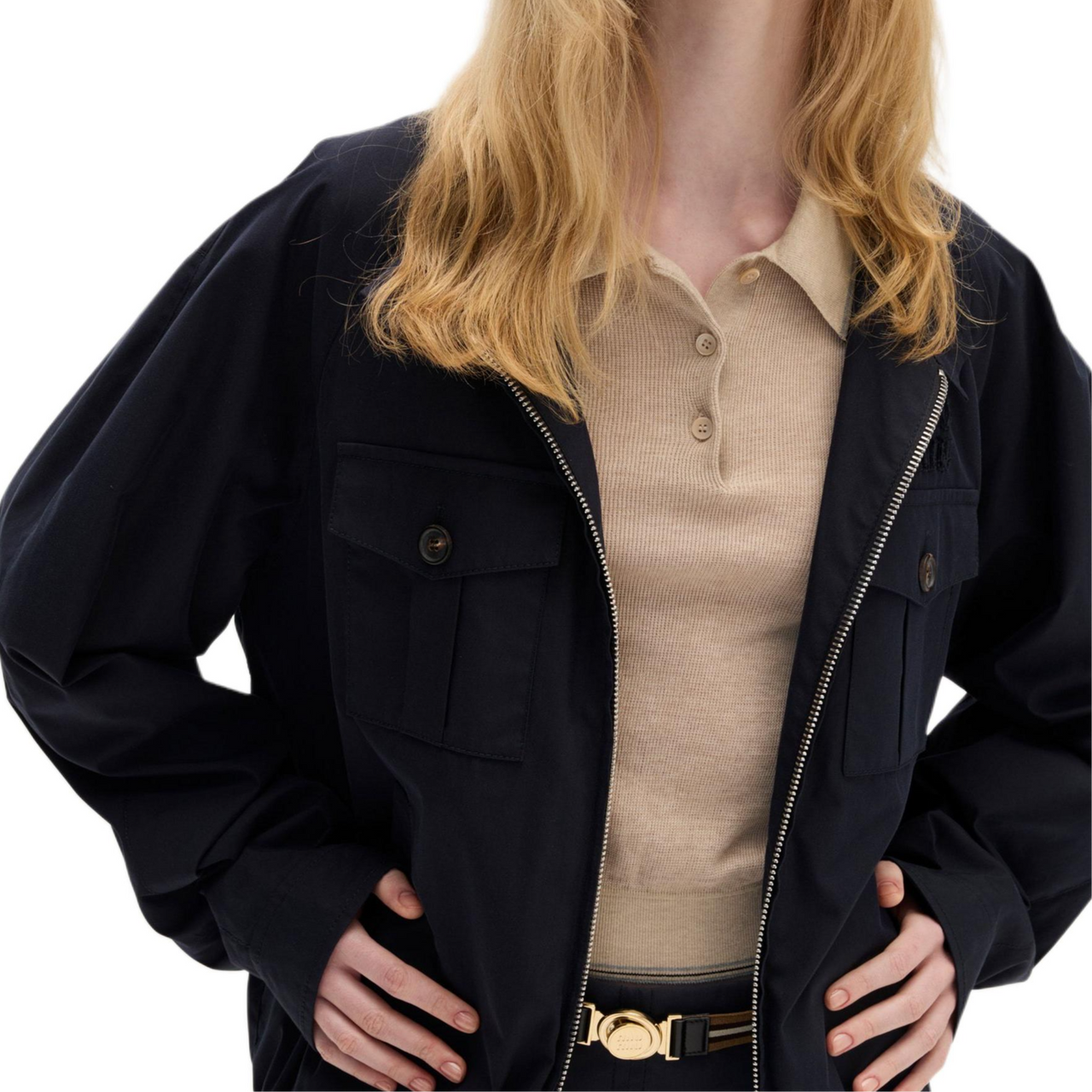 MIU MIU Cotton Knit Polo Shirt Sand Beige