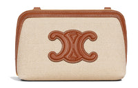 CELINE Cuir Triomphe Triumph Fabric With Cow Leather One Shoulder Crossbody Clutch Women's Natural/Tan