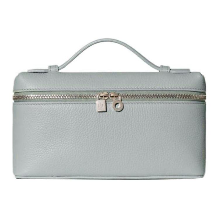 Loro Piana ExtraPocket Grain Calfskin Makeup Bag Small Square Bag Handbag, Shoulder Bag Women's Eucalyptus/Light Blue