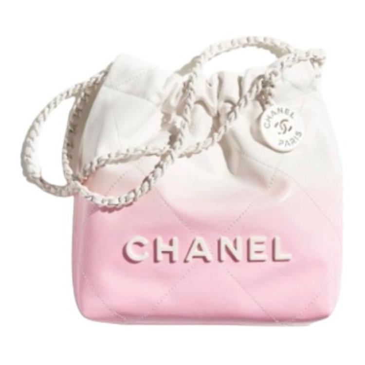 CHANEL 22Bag Lacquered Finish Gradient Calfskin Crossbody Bag Shoulder Bag Mini Women's White & Pink