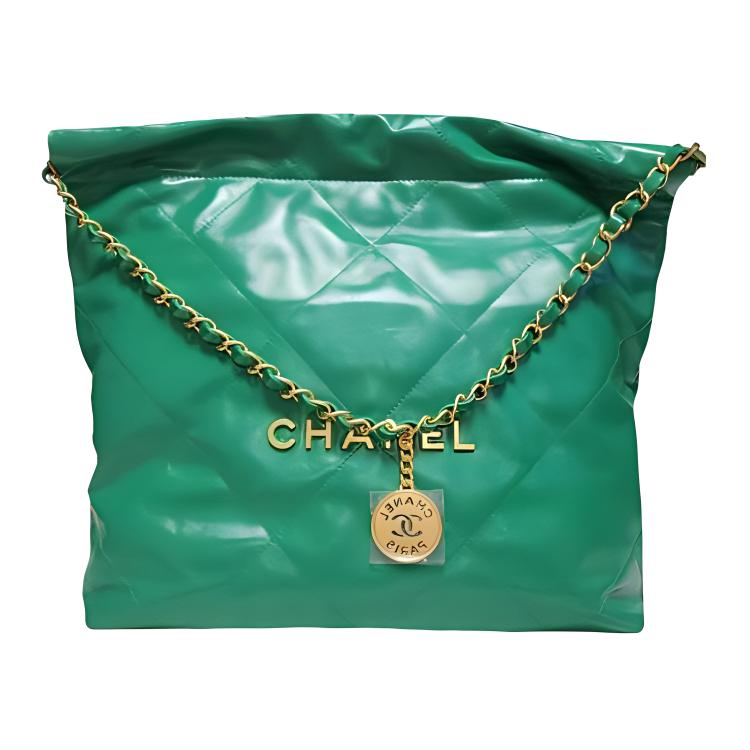 CHANEL 22Bag Shiny Calfskin Tote Bag Shopping Bag Handbag Shoulder Bag Small Size Women's Green