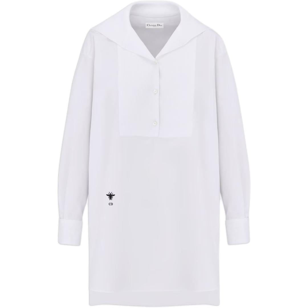 DIOR Blouse With Sailor Collar White Cotton Poplin Shirt Women's White
