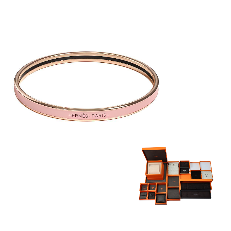 HERMES Enamel Bangles Women's Rose Gold, Pure Pink