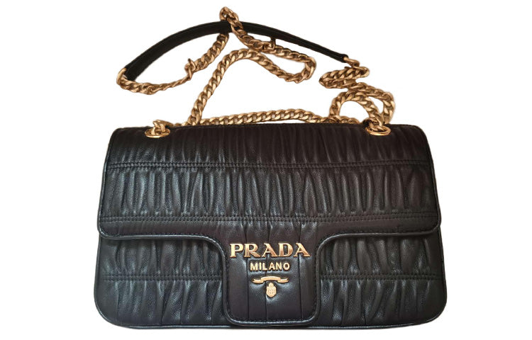 PRADA Calfskin Shoulder Bag, Crossbody Bag Women's Black