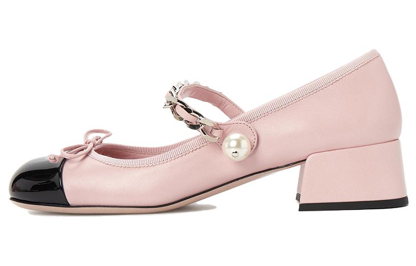 MIU MIU Chunky Heel Mary Jane Shoes 4cm Women's Pink