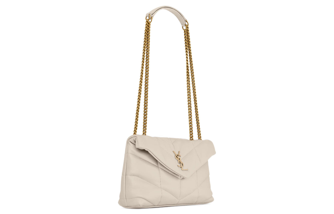 SAINT LAURENT PUFFER Lambskin Portable Crossbody Bag, Shoulder Bag Women's White