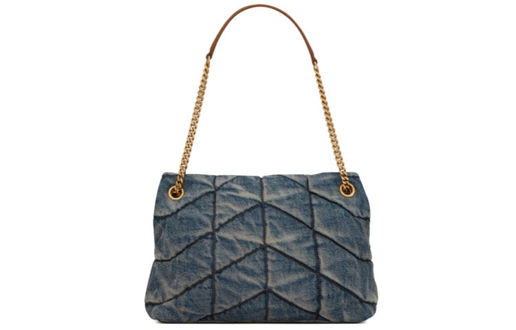 SAINT LAURENT LOULOUPUFFER Cotton Cloud Bag, Pillow Bag, Shoulder Bag, Crossbody Bag Women's Denim Blue