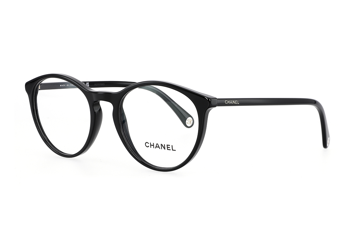 CHANEL Plate Frame Oval Eyeglass Frames Unisex Black