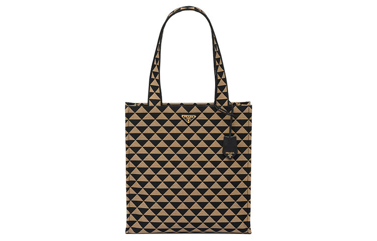 PRADA Symbole Leather Tote Bag Shopping Bag Shoulder Bag Handbag Men's Black/Beige Yellow