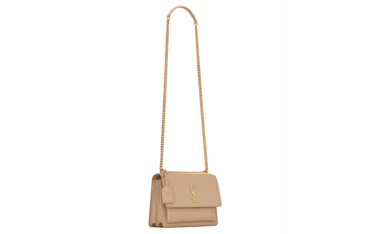 SAINT LAURENT SUNSET Smooth Leather Crossbody Bags Shoulder Bags Women's Dark Beige