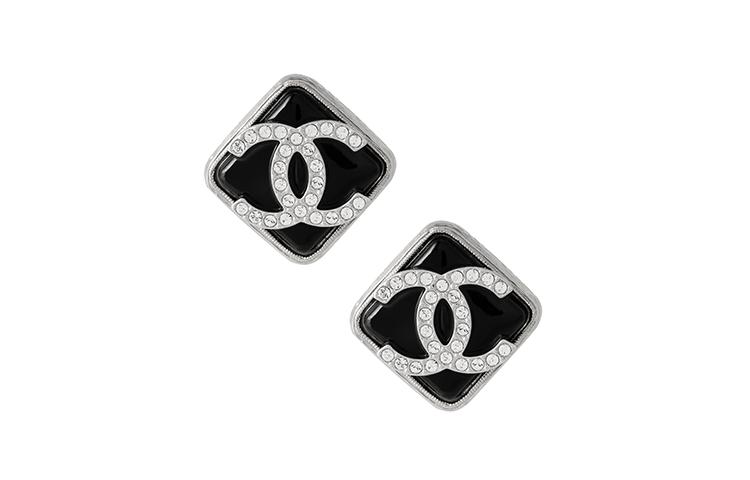 CHANEL Stud Earrings Women's Silver/Black