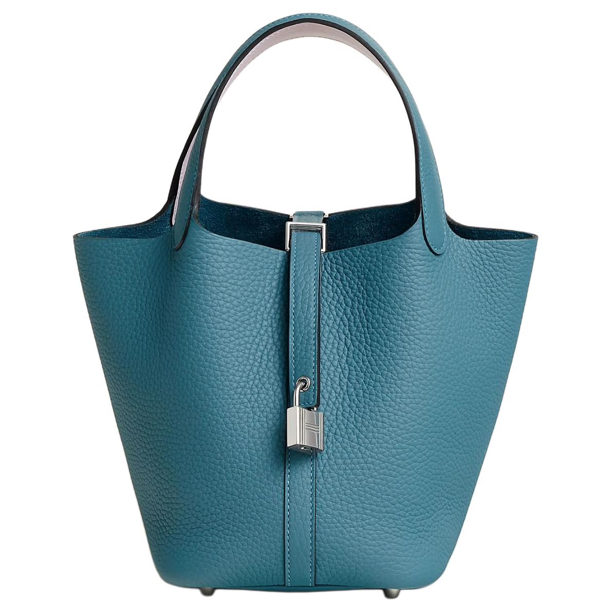 HERMES Picotin Lock Clemence Bullock Leather Swift Calfskin Basket Bag Handbag Women's New Blue Denim & Light Purple