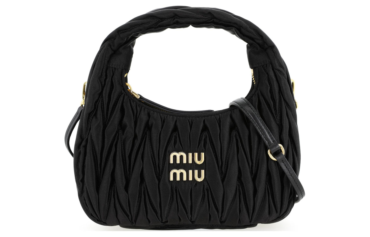 MIU MIU Wander Series Satin Hobo Bag, Shoulder Bag, Handbag, Crossbody Bag, Shoulder Bag Regular Women's Black