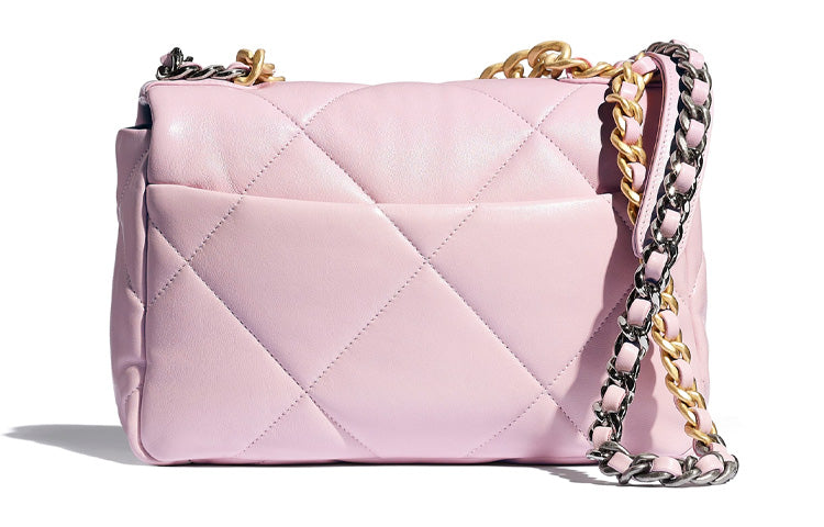CHANEL 19Bag Lambskin Flap Bag, Shoulder Bag, Crossbody Bag Women's Light Pink Red/Gold/Silver