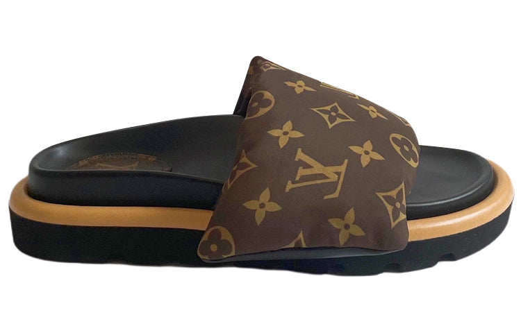 LOUIS VUITTON Pillow Down Slippers Women's Black Brown