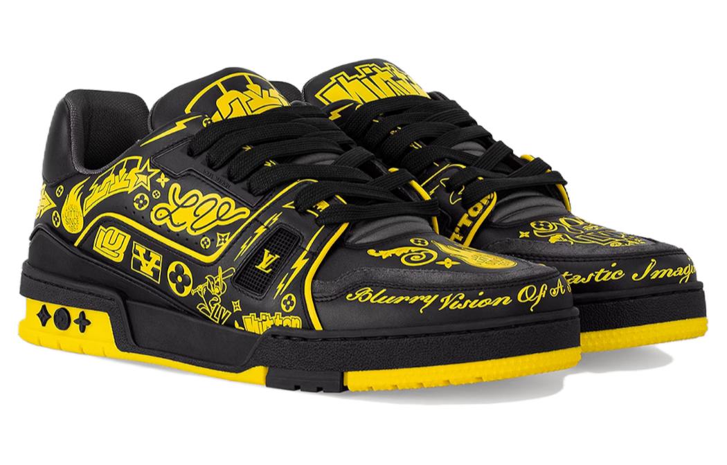 LOUIS VUITTON Trainer Slip-Resistant Low-Top Skateboard Shoes Men's Black Yellow