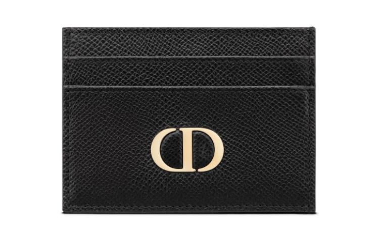 DIOR 30 Montaigne Grain Cow Leather Card Holder Card Holder Women's Black