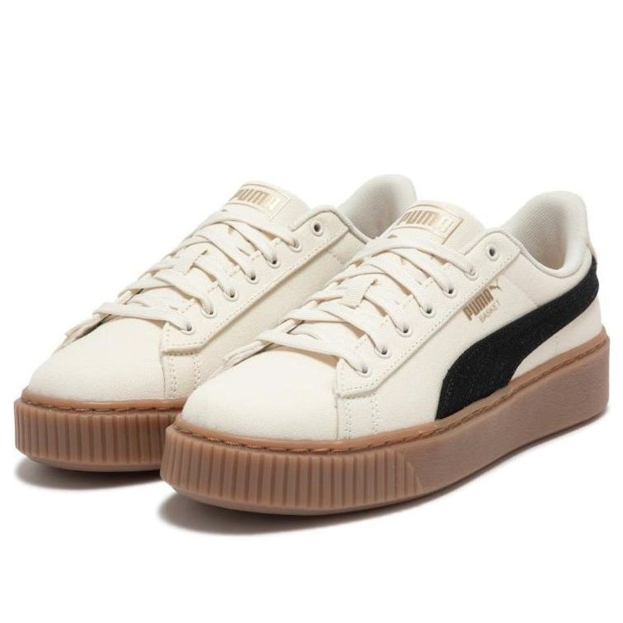 (WMNS) PUMA Basket Platform Canvas 'Beige Black' 399251-01